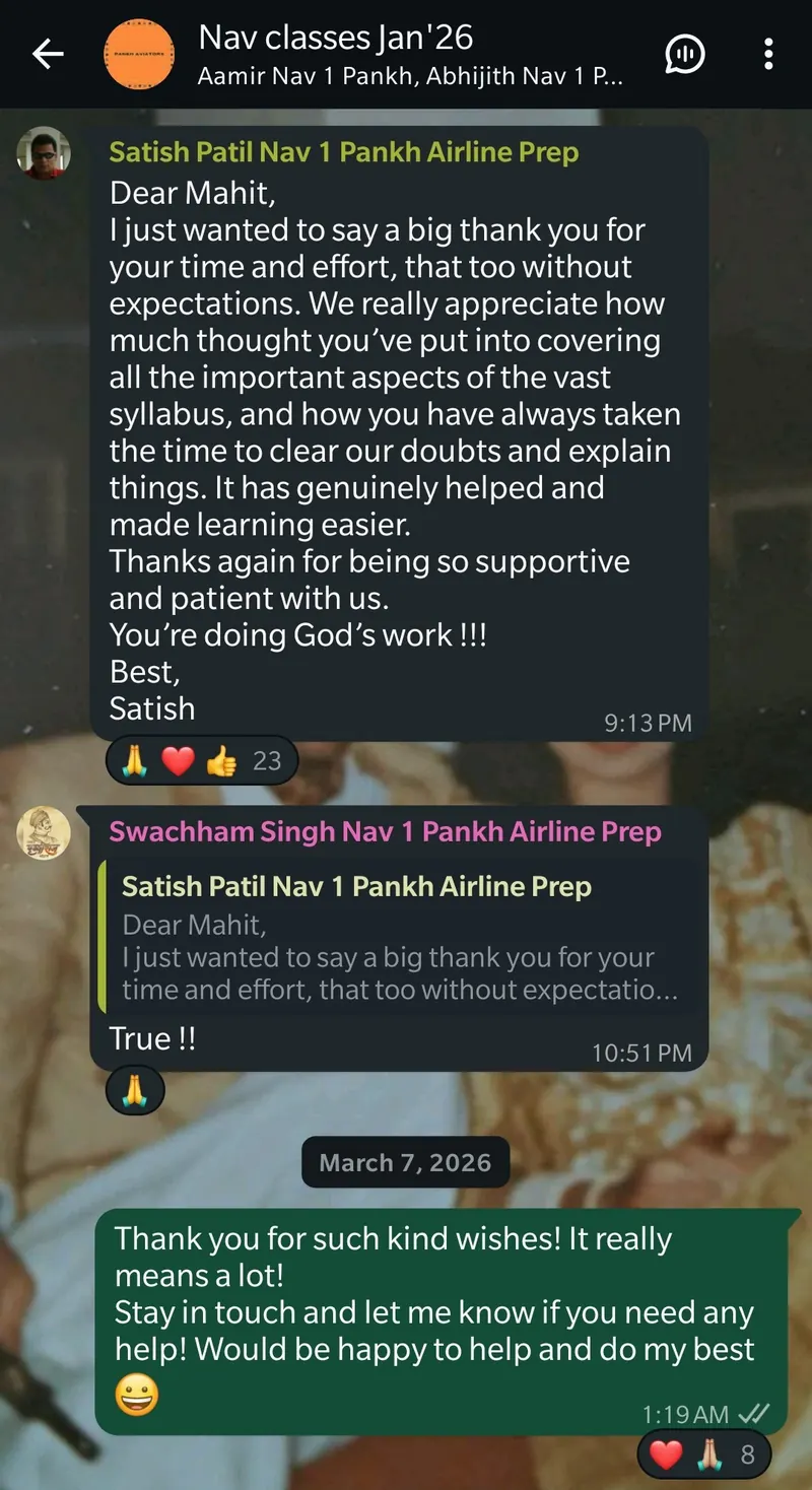 WhatsApp feedback from Satish Patil for Pankh Aviators