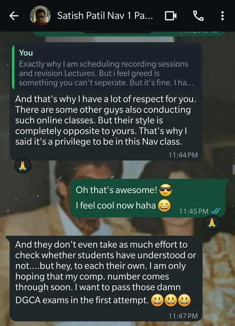 WhatsApp feedback from Satish Patil for Pankh Aviators