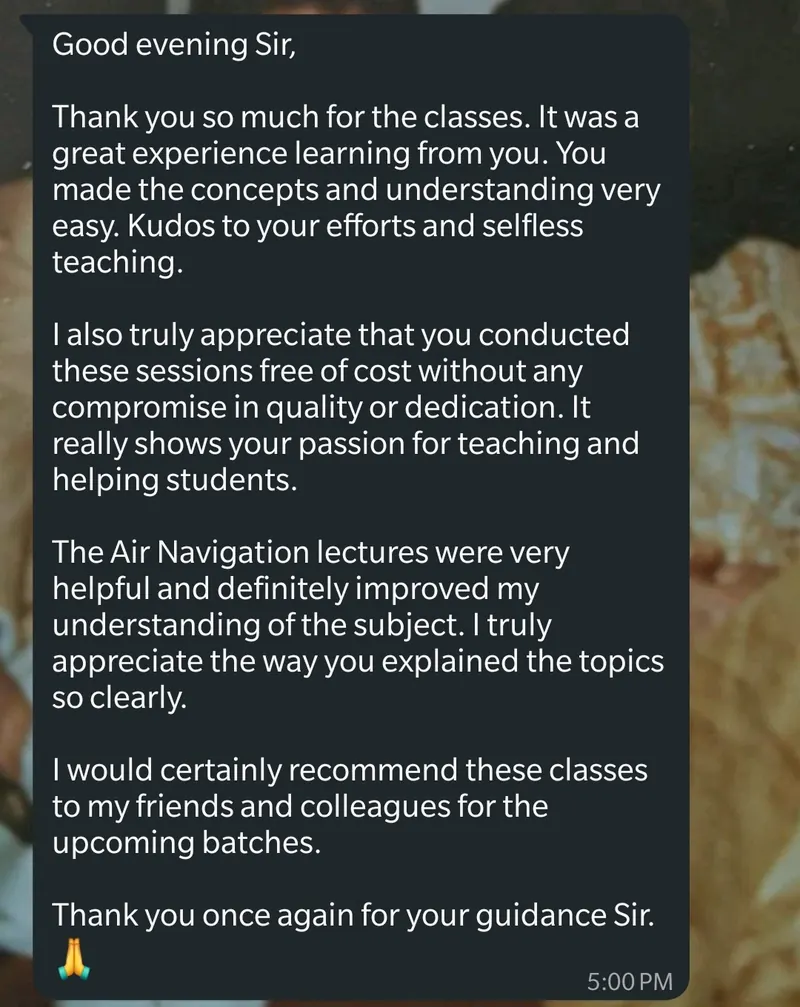 WhatsApp feedback from Feza for Pankh Aviators