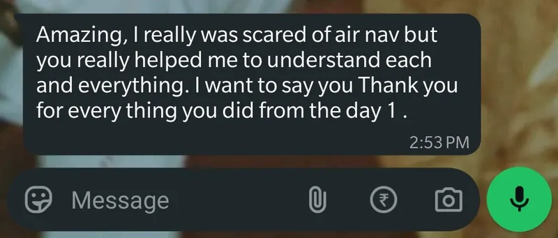 WhatsApp feedback from Safan Shah for Pankh Aviators