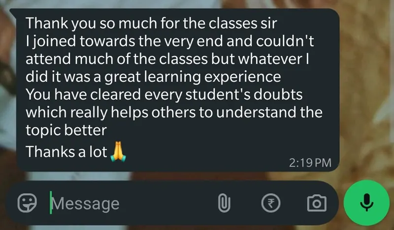 WhatsApp feedback from Chaahat Goyal for Pankh Aviators