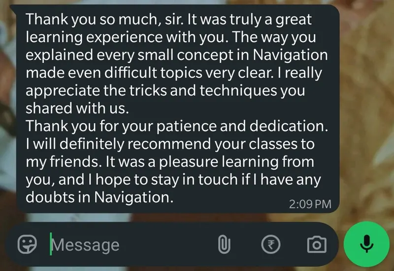 WhatsApp feedback from Shakshi Singh for Pankh Aviators