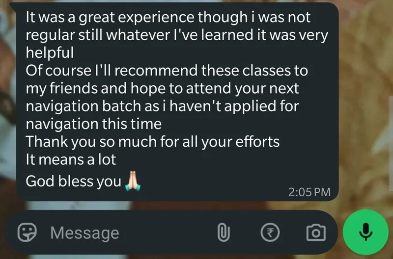 WhatsApp feedback from Maya Ladumor for Pankh Aviators
