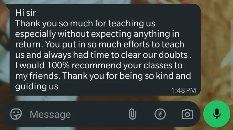 WhatsApp feedback from Bhavana for Pankh Aviators