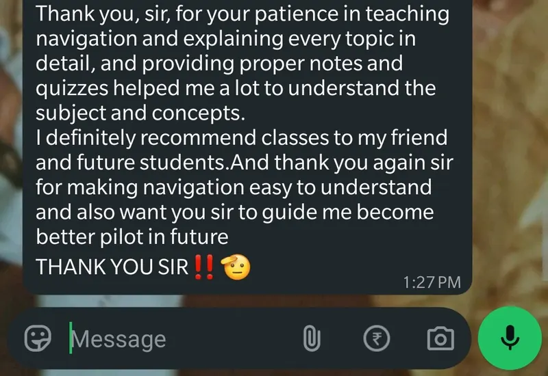 WhatsApp feedback from Sumanth Reddi for Pankh Aviators