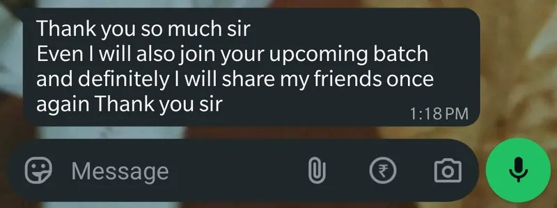 WhatsApp feedback from Madhvesh Bisane for Pankh Aviators