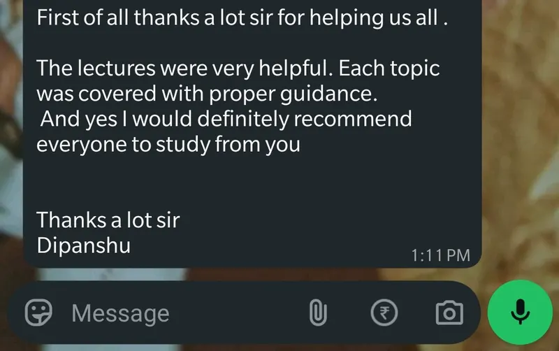 WhatsApp feedback from Dipanshu for Pankh Aviators