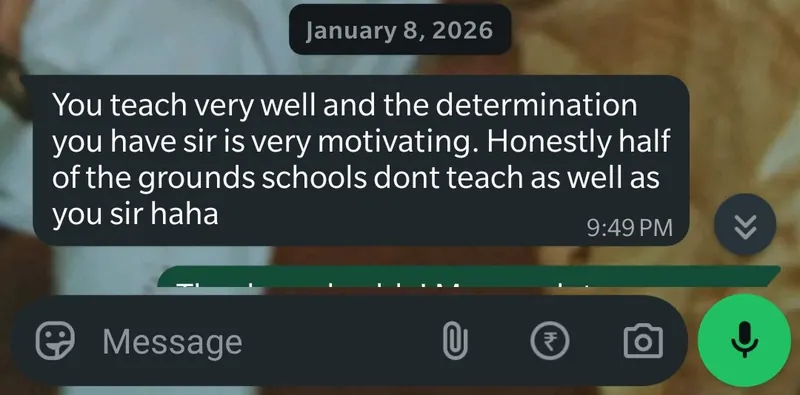 WhatsApp feedback from Ayaan Azim for Pankh Aviators