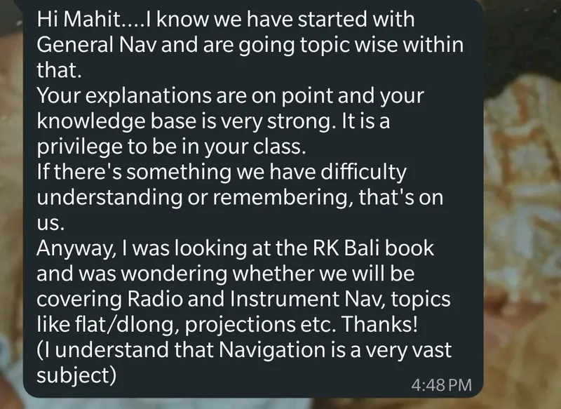 WhatsApp feedback from Satish Patil for Pankh Aviators