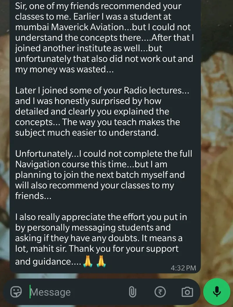 WhatsApp feedback from Zaid for Pankh Aviators