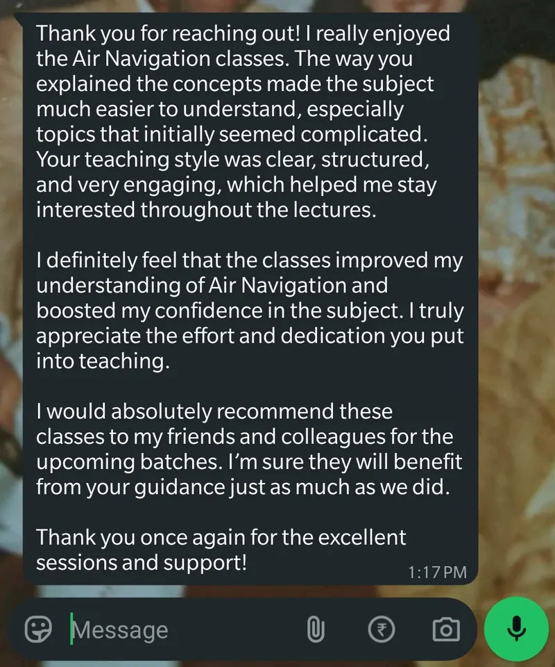 WhatsApp feedback from Abid Ashref for Pankh Aviators
